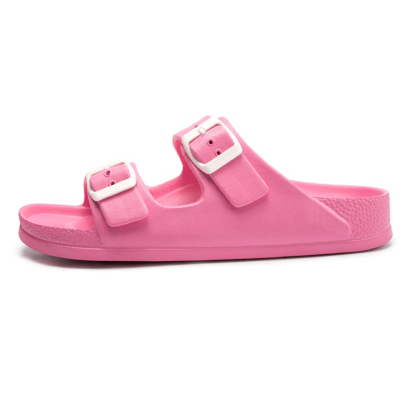 FUNKYMONKEY Women's Comfort Slides Double Buckle Adjustable EVA Flat Sandals (9 M US/Women, Fuxia) - Image 2